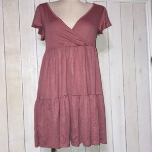 See you Monday Women's Dress Short Sleeve Tiered Rayon Blend Size L Blush Pink